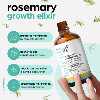ArtNaturals Rosemary Oil for Hair Growth & Castor Oil Set, 4 oz, Women Men